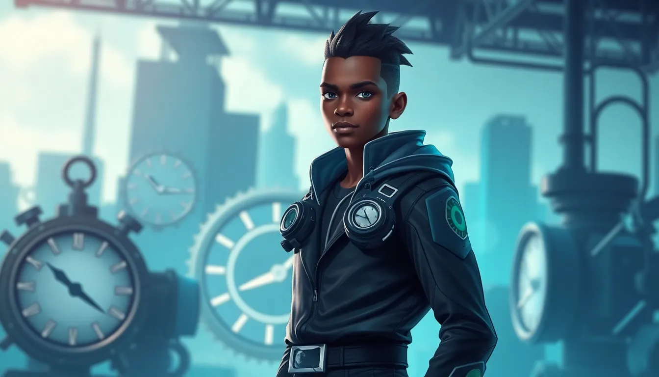 character inspired by Ekko from League of Legends in a futuristic setting.