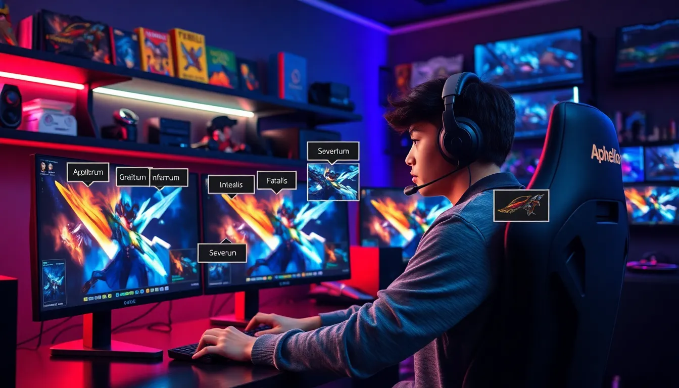 gamer engaged with Aphelios in a modern gaming setup.